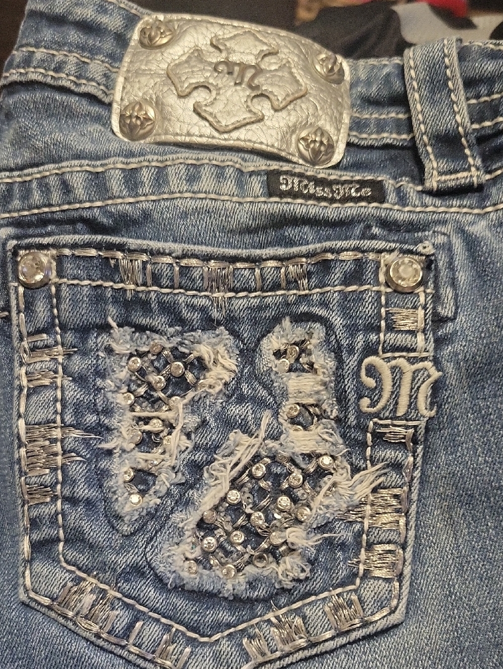 Miss Me  Dark Blue Skinny Jeans with Embellished Back Pockets